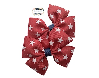 Patriotic Hair Bow Set, Fourth Of July Pigtail Bows, Red White Blue Stars Hair Clips, Patriotic Hair Bows, Toddler Bows, July 4th Barrette,