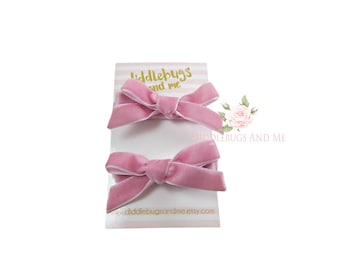 Dusty Rose Velvet Bow Hair Clips,  Pigtail Set