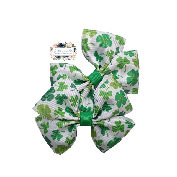 Shamrock Hair Bows, St Patrick's Day Bows, Set of 2 Pigtail Bows, Green Hair Barrettes, St Patty's Day Hair Clips, Lucky Clover Hair Clips