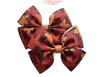 Fall Leaves Pigtail Bows: Mustard, Orange & Brown Hair Clips - Set of 2