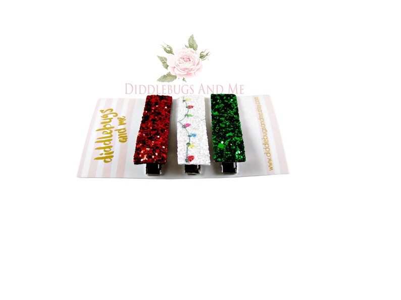 Set of 3 Christmas Bar Clips Toddler Bar Clips Christmas Lights Hair Clips Fringe Clips Glitter Fringe Clips, Gift For Girls