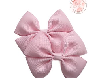 Pearl Pink Grosgrain Ribbon Pigtail Bows - Set of 2