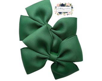 Forest Green Pigtail Bows: Grosgrain Ribbon Hair Clip Set