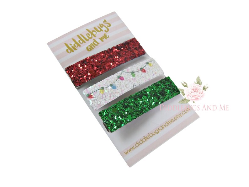 Set of 3 Christmas Bar Clips Toddler Bar Clips Christmas Lights Hair Clips Fringe Clips Glitter Fringe Clips, Gift For Girls