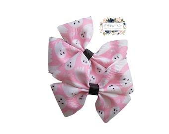 Ghost Pigtail Hair Bows, Pink Halloween Barrettes, Set of 2