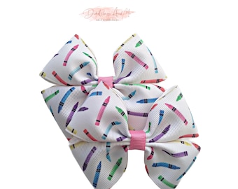 Crayon Pigtail Hair Bows: Back To School Hair Clips Set