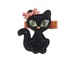 Black Cat Hair Clip, Halloween Barrette, Toddler Bow