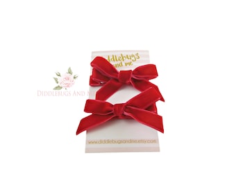 Red Velvet Bow Hair Clips, Baby Toddler Pigtail Set