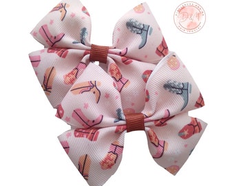 Cowgirl Boot Hair Bows: Western Pigtail Barrettes, Set of 2