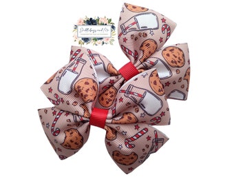 Cookies & Milk Christmas Hair Bows - Set of 2 Grosgrain Pigtail Bows