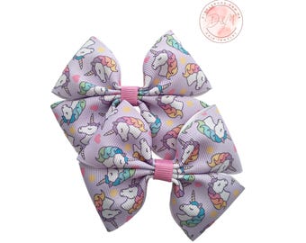 Unicorn Hair Bows: Lavender Pigtail Barrettes, Set of 2
