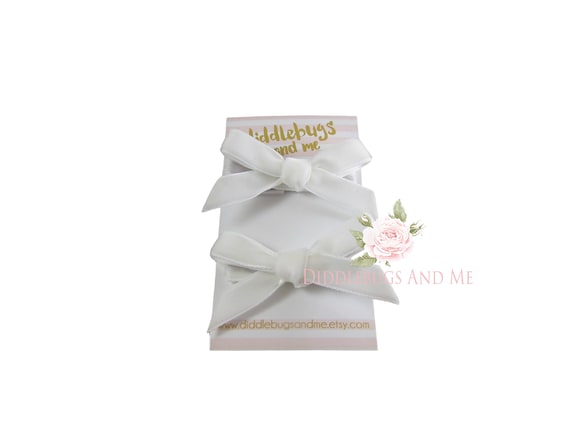 White Velvet Bow Hair Clips: Set of 2 Holiday Barrettes