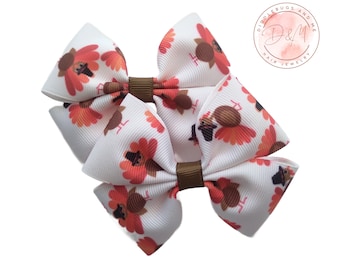 Thanksgiving Turkey Grosgrain Ribbon Hair Bows, Set of 2