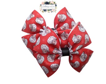Santa Claus Hair Bows, Christmas Pigtail Set