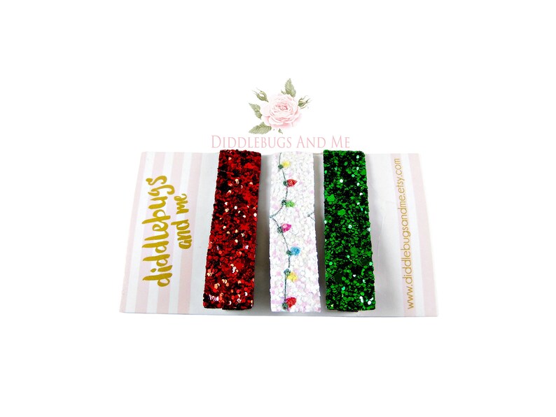 Set of 3 Christmas Bar Clips Toddler Bar Clips Christmas Lights Hair Clips Fringe Clips Glitter Fringe Clips, Gift For Girls