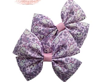 Girl Ghost Pigtail Hair Bows: Lavender Halloween Clips, Set of 2,