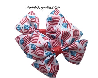 American Flag Hair Bow Set, Fourth Of July Pigtail Bows, Red White And Blue Hair Clip, Patriotic Hair Bows, Toddler Bows, July 4th Barrette,