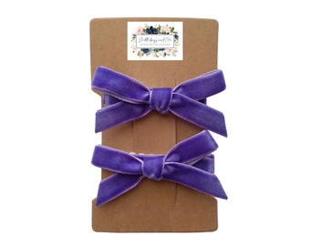 Purple Velvet Bow Hair Clips: Baby Girl Pigtail Bows