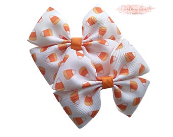 Candy Corn Pigtail Bows: Halloween Hair Clip Set