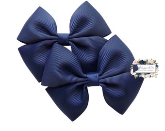 Navy Pigtail Bows: Set of 2 Grosgrain Ribbon Hair Clips