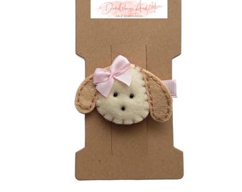 Felt Puppy Hair Clip: Toddler Dog Barrette with Pink Bow