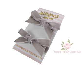 Gray Velvet Bow Hair Clips: Toddler Barrettes, Pigtail Clips