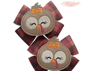 Turkey  Hair Bows, Thanksgiving Barrettes, Set of 2