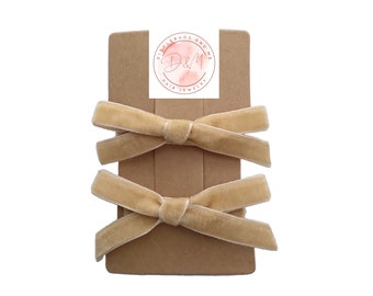 Velvet Bow Hair Clips: Golden Tan Alligator Barrette, Set of 2