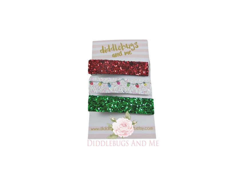 Set of 3 Christmas Bar Clips Toddler Bar Clips Christmas Lights Hair Clips Fringe Clips Glitter Fringe Clips, Gift For Girls