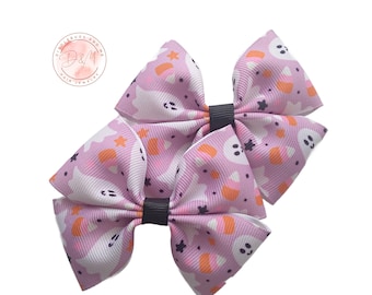 Ghost and Candy Corn Pigtail Hair Bows, Halloween Set of 2