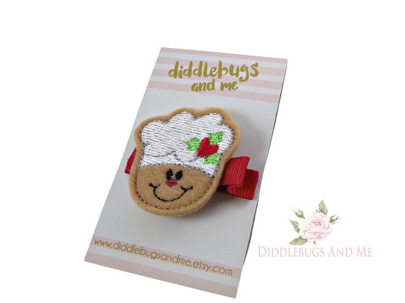 Christmas Barrette Toddler Hair Clip Gingerbread Man Hair Clip Gift For Girls Hair Accessories, Gift For Stocking Holiday Felt Bow