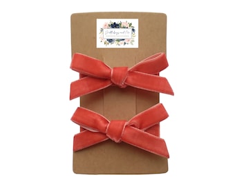 Burnt Orange Velvet Bow Hair Clips: Toddler Barrettes, Pigtail Set