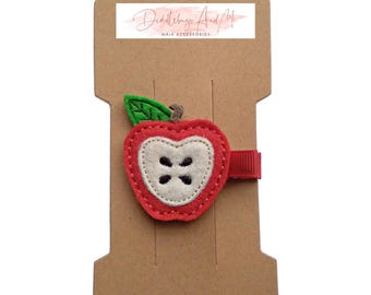 Felt Apple Hair Clip, Back to School Pigtail Bow