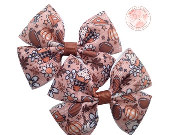 Fall Hair Bows: Football, Lattes & Pumpkin Pie - Set of 2