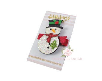 Glitter Snowman Hair Clip: Holiday Felt Bow Barrette