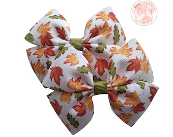 Fall Leaf Hair Bows, Autumn Colors, Set of 2
