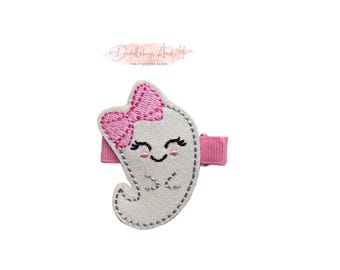 Girlie Ghost Hair Clip, Toddler Halloween Barrette, Faux Leather Accessory