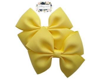 Yellow Pigtail Bows, Birthday Gift, Set of 2, Little Girl Hair Clips, Piggy Tail Barrettes, Yellow Hair Bows, Gift For Girls, School Bow