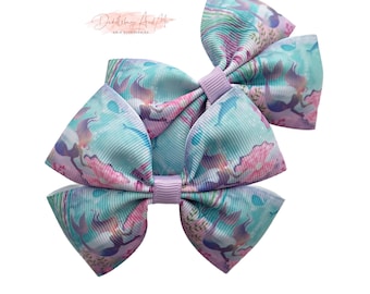 Mermaid Hair Bows: Pigtail Barrettes, Seashell Summer Clips (Set of 2)