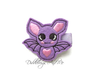 Purple Felt Bat Hair Clip, Embroidered Halloween Accessory (1-3/4 inch)