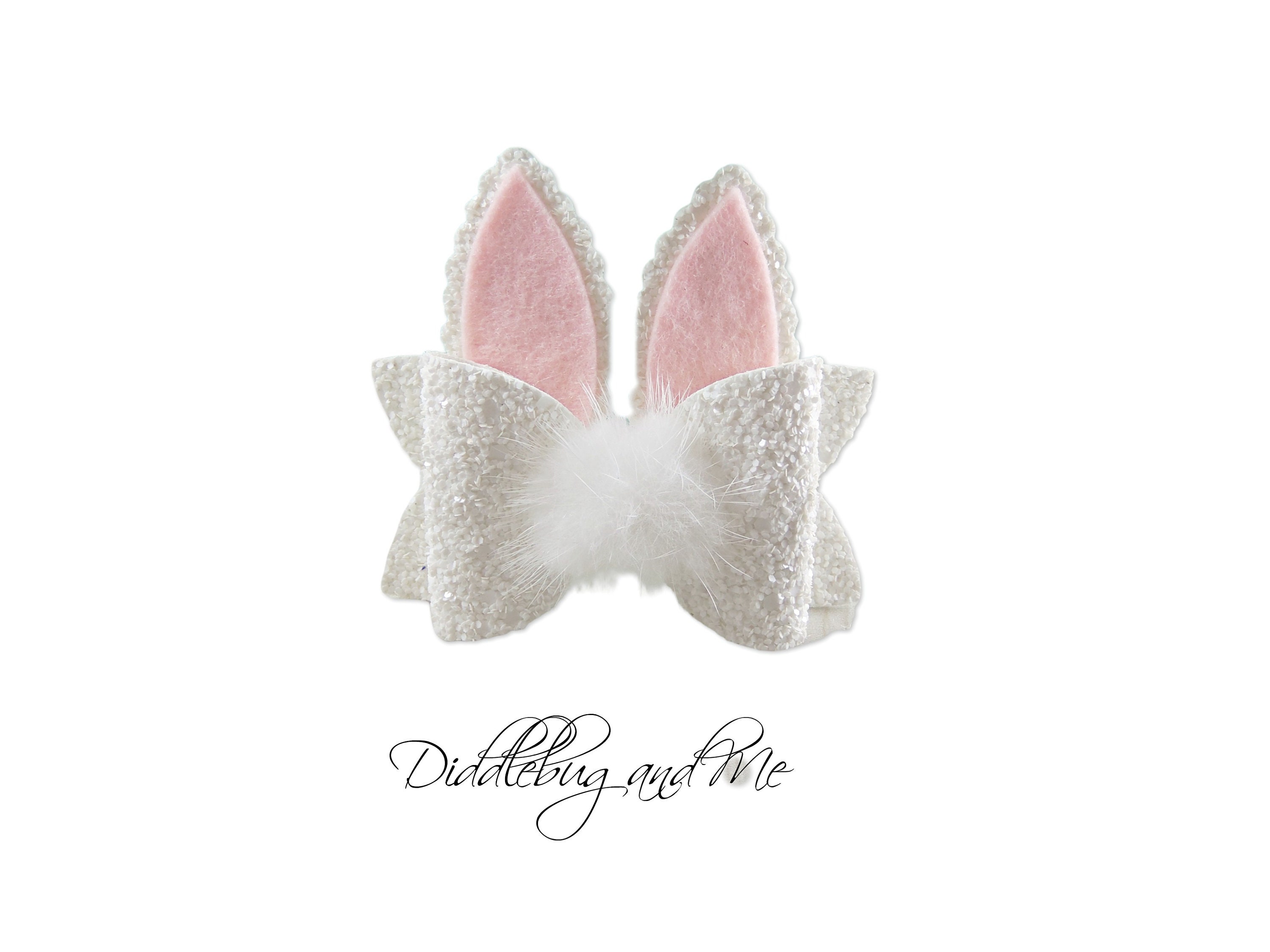 White Bunny Bow, White Glitter Hair Bow, Easter Bow, No Slip Hair Clip, Toddler Bow, Gift For Girls, Hair Accessory, Baby Bow