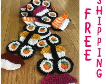 Crochet sushi scarf handmade sushi item sushi wrap sushi clothing free shipping!