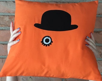 A Clockwork Orange inspired decorative pillow, silhouette art, silhouette portrait, pillow cover, pillow sham, pillow insert
