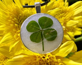 Real Pressed Four Leaf Clover Necklace, Handmade Resin Lucky Charm, Good Luck Jewelry Gift for Her, Dainty Necklace