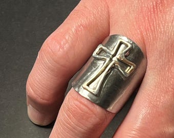 Cross Ring, Christian, Biker Jewelry, Gothic Jewelry, Spoon Ring, Statement Ring, Rustic Ring, Medieval Ring, Anniversary, Ready To Ship