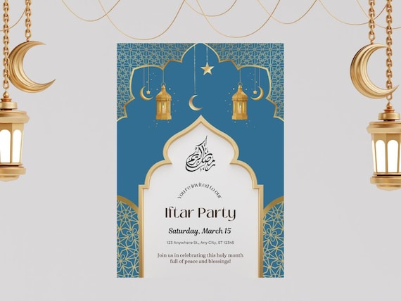 Iftar Invitation Card, Iftar Dinner Invite Card, Iftar Dinner Party, Ramadan Kareem, Digital Invite Card, Canva Editable Template