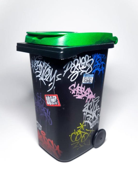 Paris Graffiti Trash Can Replica: Street Art Desktop Decor ( Black