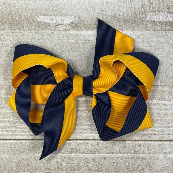 Navy and Yellow Gold Two Tone Hair Bow for Sport Teams, School, or Perfect Outfit Matching!