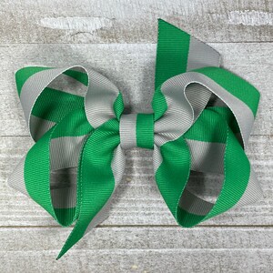 Green and Gray Two Tone Hair Bow for Sport Teams, School, or Perfect Outfit Matching!