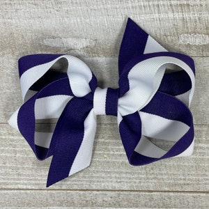 Navy Blue and White Two Tone Hair Bow for Sport Teams, School, or Perfect Outfit Matching!